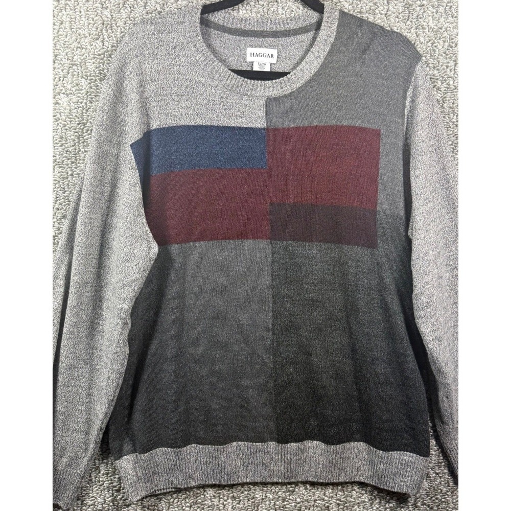 Haggar Mens Sweater Gray Crew Neck Long Sleeve Color Block Acrylic‎ Size XL